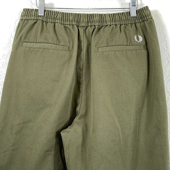 Fred Perry Drawstring Twill Jogger Elastic Waist Pants in Khaki Green Men's 36" - Picture 8 of 9